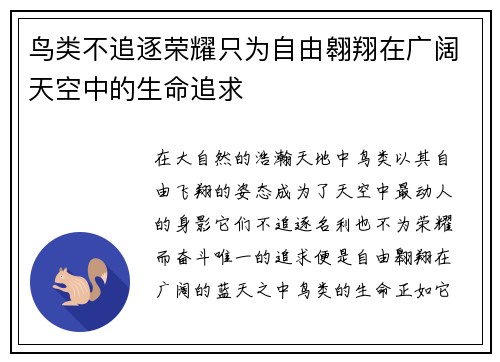 鸟类不追逐荣耀只为自由翱翔在广阔天空中的生命追求